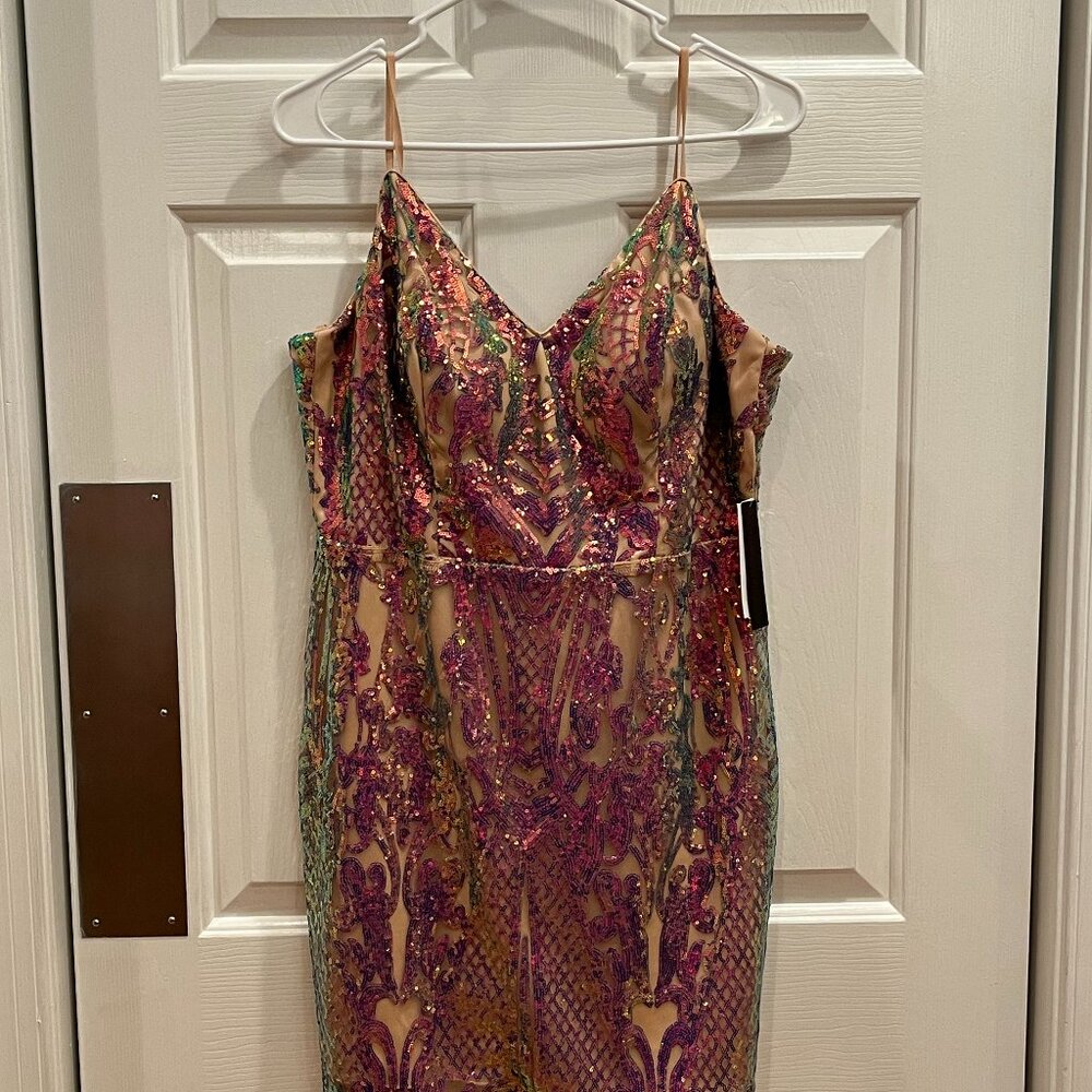 CITY VIBE Sequined Prom Dress Mermaid Spaghetti Straps ~ Junior Size 15 ~ NWT